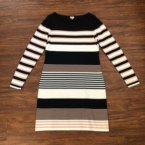Cremieux Black and White Striped Long Sleeve Dress